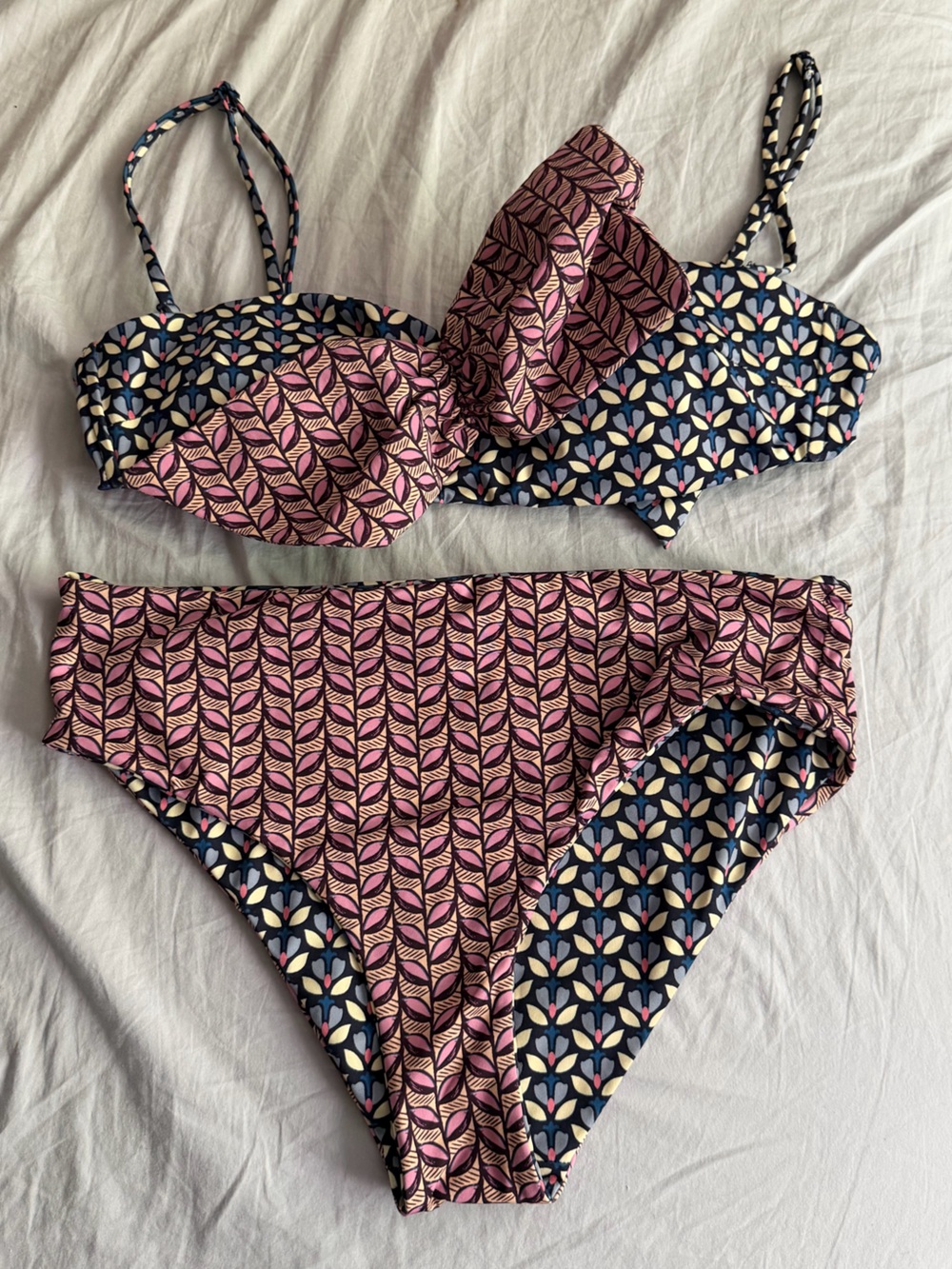 Zara Reversible Patterned Bikini Set in Pink & Navy